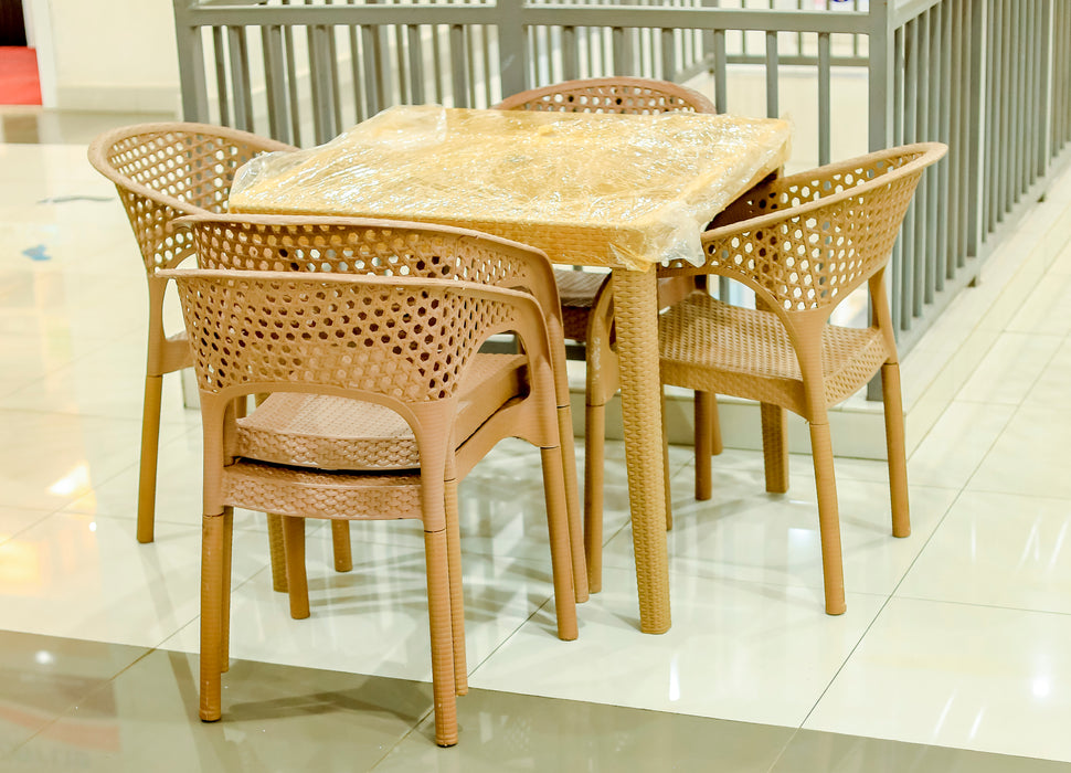 Plastic Rattan Chair, Beige