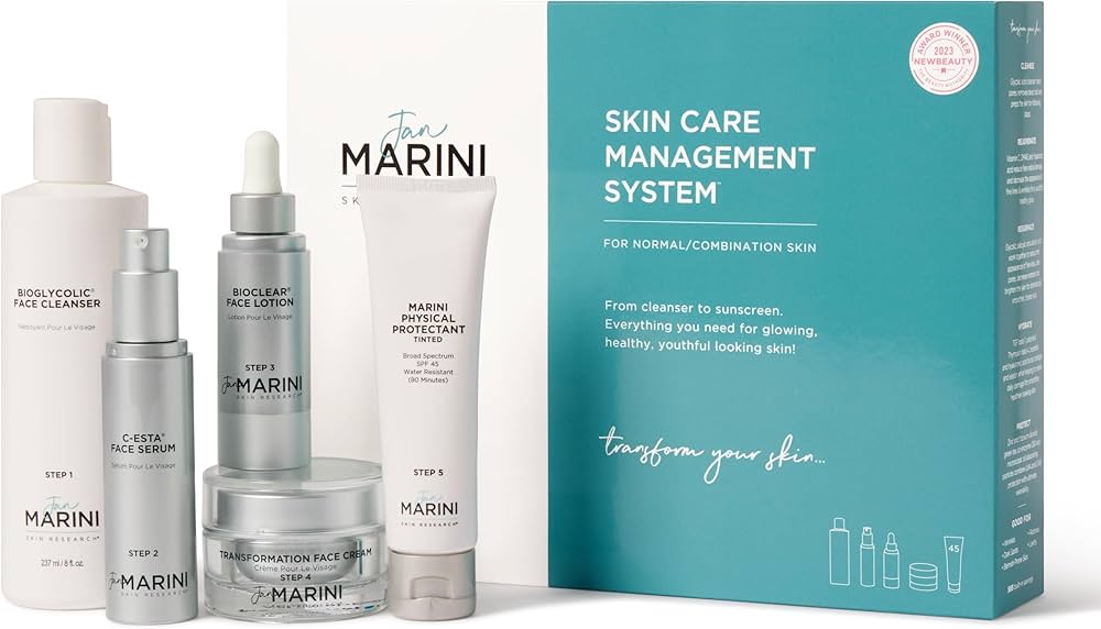 Un sistema de gestión del cuidado de la piel de Marini Skin Research: con protector físico con color SPF 45 de Marini: piel seca o muy seca