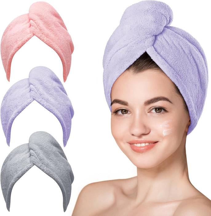 Serviettes pour cheveux en microfibre Hicober, 3 paquets de turbans pour cheveux mouillés, serviettes de séchage pour cheveux bouclés pour femmes, anti-frisottis