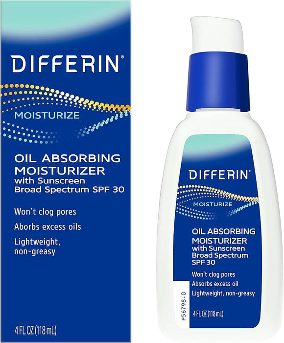 Differin Oil Absorbing Moisturizer with SPF 30| Sunscreen for Face by the makers of Differin Gel|Gentle Skin Care for Acne Prone Sensitive Skin