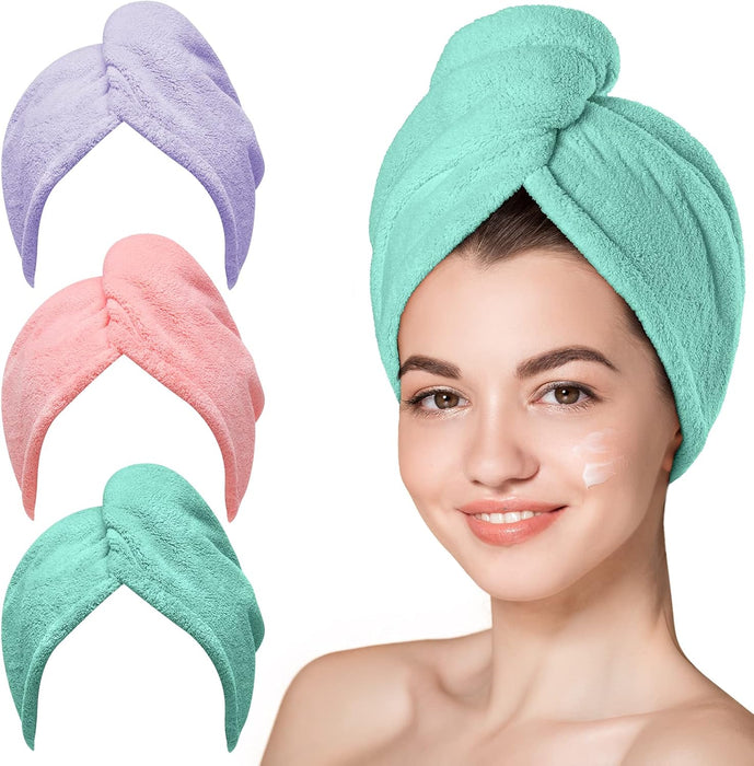 Serviettes pour cheveux en microfibre Hicober, 3 paquets de turbans pour cheveux mouillés, serviettes de séchage pour cheveux bouclés pour femmes, anti-frisottis