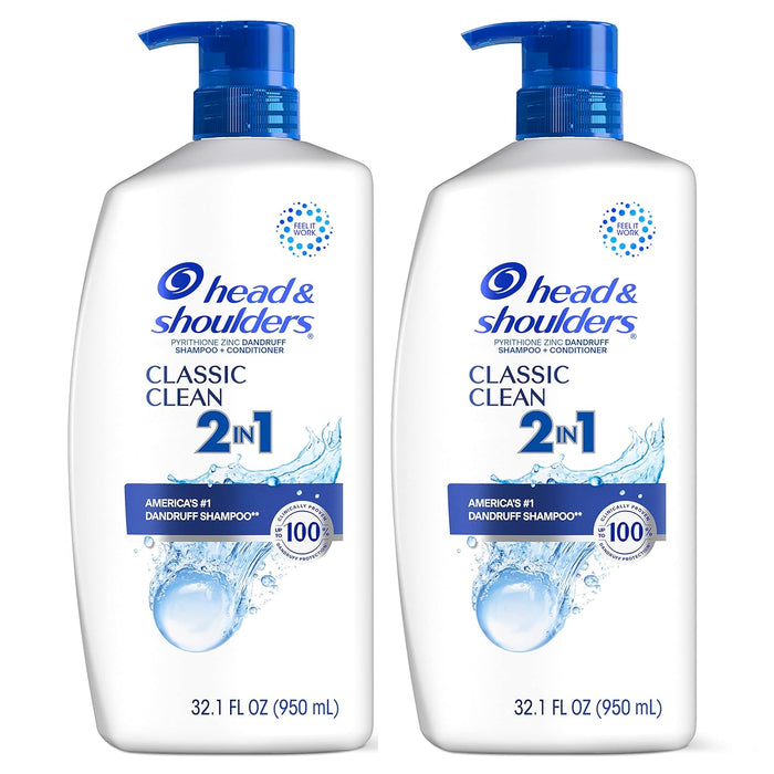 Champú y acondicionador anticaspa 2 en 1 Classic Clean de Head &amp; Shoulders, paquete doble, sin parabenos, respetuoso con el color, aroma fresco | juego de 2