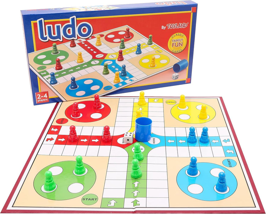 Jeu de Ludo Toyland® 20 pièces avec plateau pliable et boîte de rangement - Jeux de société familiaux traditionnels - 3 ans et plus