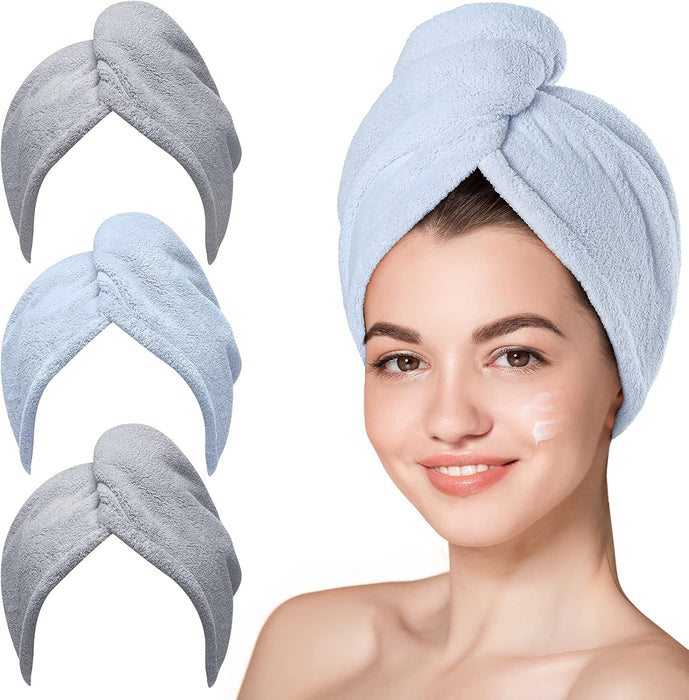 Serviettes pour cheveux en microfibre Hicober, 3 paquets de turbans pour cheveux mouillés, serviettes de séchage pour cheveux bouclés pour femmes, anti-frisottis