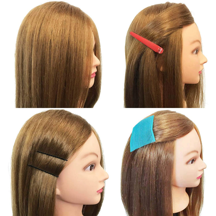 Tête de mannequin à cheveux longs SOPHIRE de 26 à 28 pouces avec 60 % de vrais cheveux, tête de formation pour coiffeur, tête de poupée de mannequin de cosmétologie avec 9 outils et pince - Doré, maquillage activé