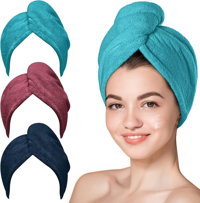 Serviettes pour cheveux en microfibre Hicober, 3 paquets de turbans pour cheveux mouillés, serviettes de séchage pour cheveux bouclés pour femmes, anti-frisottis